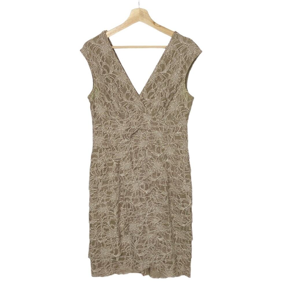 Jessica Howard Lace Beige Floral Sparkle Ruffle Layered Dress Womens size 10